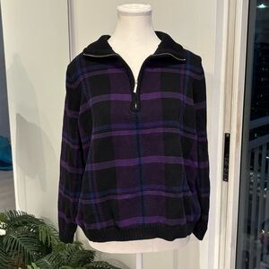 Ralph Lauren Black and Purple Zip-Up Sweater